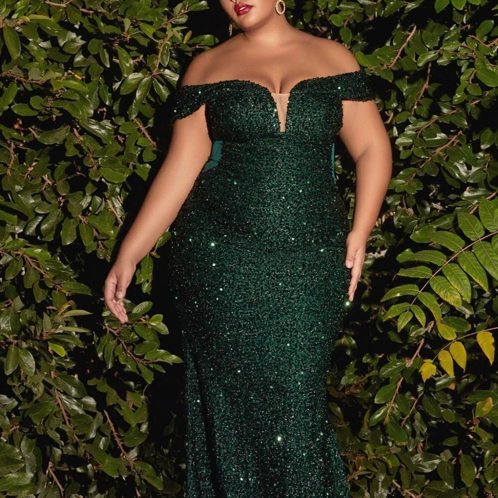 PLUS SIZE PROM PARTY OFF SHOULDER EVENING OFF THE SHOULDER SEQUIN GOWN Cd975
